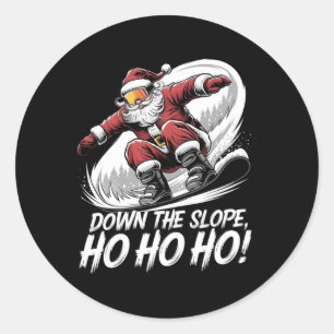 Down Slope Ho Ho Ho Christmas Snowboarding Santa S Classic Round Sticker