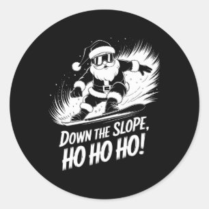 Down Slope Ho Ho Ho Santa Snowboarder Christmas Sn Classic Round Sticker