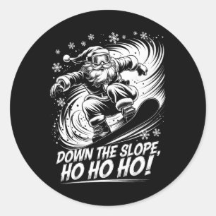 Down Slope Ho Ho Ho Santa Snowboarder Christmas Sn Classic Round Sticker