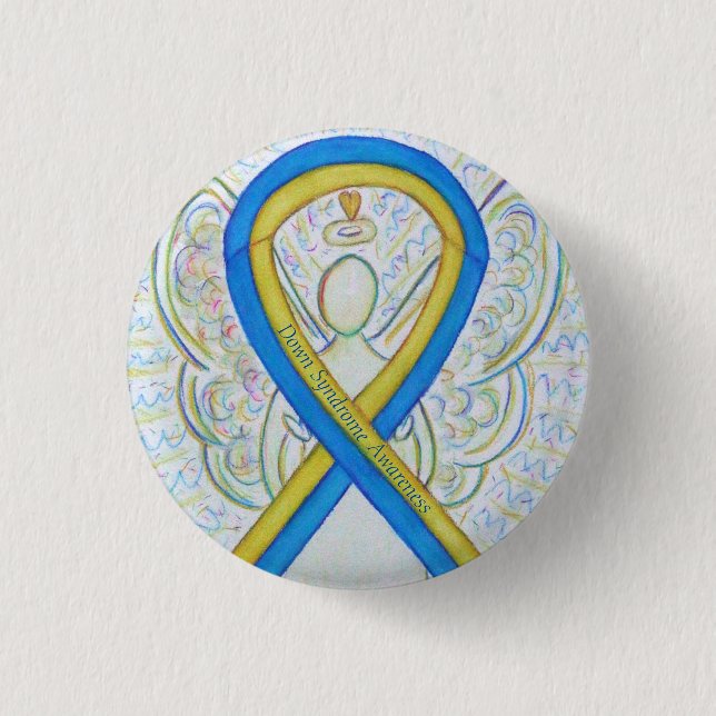 Down Syndrome Angel Awareness Ribbon Button Pin (Front)