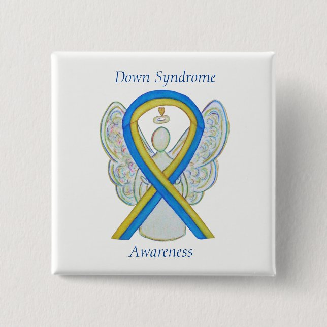 Down Syndrome Angel Awareness Ribbon Custom Pins (Front)