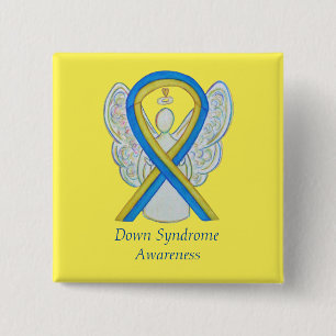 Down Syndrome Angel Awareness Ribbon Pin Button