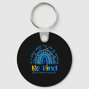 Down syndrome awareness be kind rainbow t21 women key ring