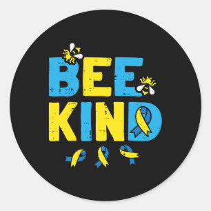 Down Syndrome Awareness Bee Kind Trisomy 21 Men Wo Classic Round Sticker