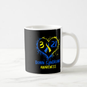 Down Syndrome Awareness Heart Blue Yellow Colour Coffee Mug