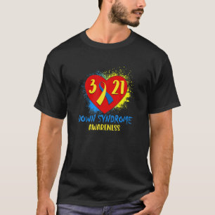 Down Syndrome Awareness Heart Blue Yellow Colour T-Shirt