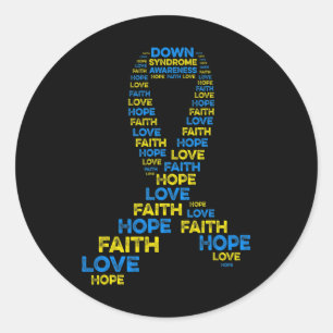 Down Syndrome Awareness Hope Faith Love Teal Ribbo Classic Round Sticker