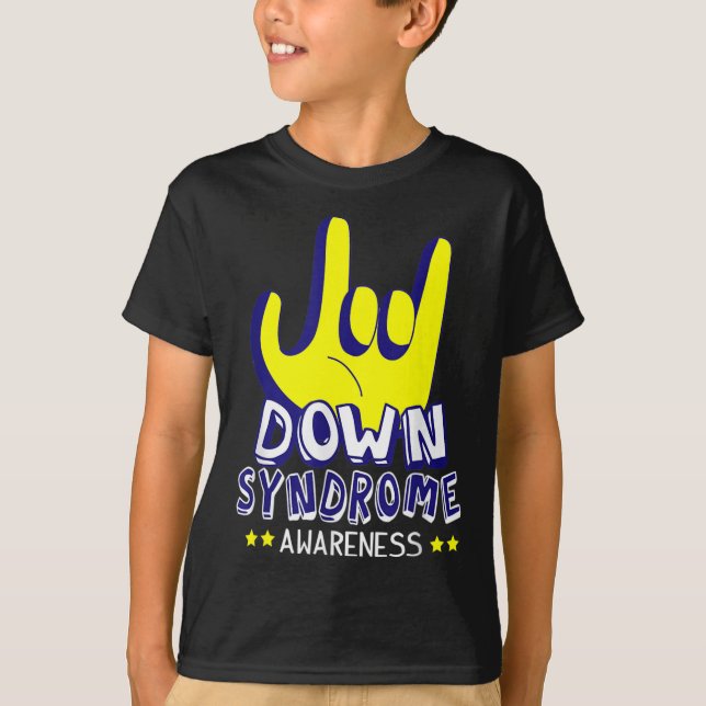 Down Syndrome Awareness I Love You ASL Hand Sign  T-Shirt (Front)