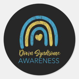 Down Syndrome Awareness Month Retro Rainbow T21 Classic Round Sticker