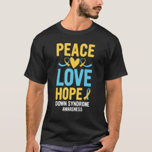 Down Syndrome Awareness Peace Love Hope T21 Yellow T-Shirt