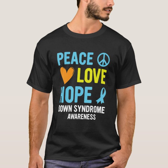 Down Syndrome Awareness Peace Love Hope T21 Yellow T-Shirt (Front)