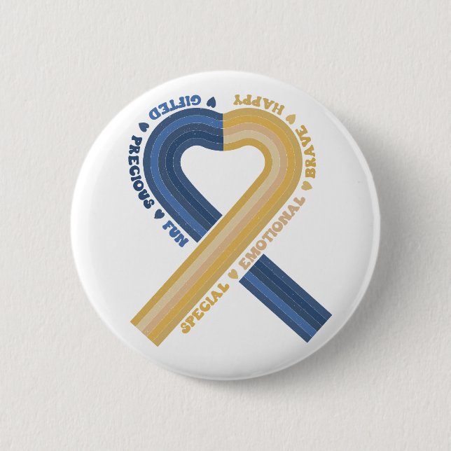 Down Syndrome Awareness Ribbon Be Kind Support  6 Cm Round Badge (Front)