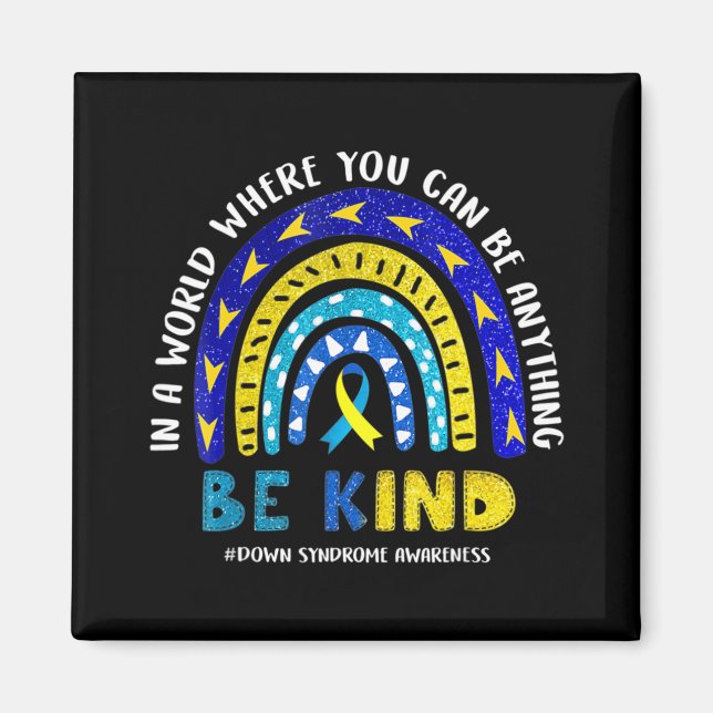 Down Syndrome Awareness Ribbon Boho Rainbow Yellow Magnet (Front)