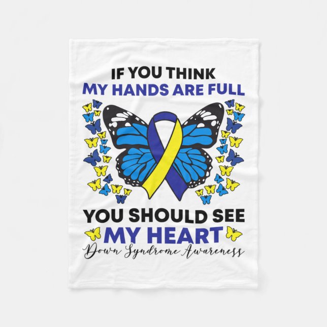 Down Syndrome Awareness Ribbon Butterfly Mum Sped  Fleece Blanket (Front)