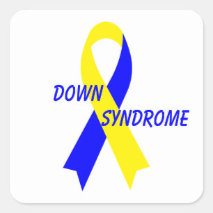 Down Syndrome Awareness Ribbon by Janz Yellow&Blue Square Sticker