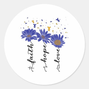 Down Syndrome Awareness Ribbon Sunflowers Faith Ho Classic Round Sticker