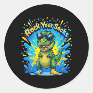 Down Syndrome Awareness Rock Socks T-Rex Dinosaur Classic Round Sticker