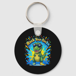 Down Syndrome Awareness Rock Socks T-Rex Dinosaur Key Ring