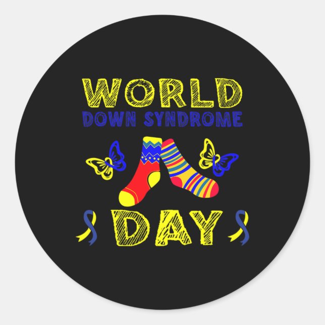 Down Syndrome Awareness T21 Rock Your Socks  Classic Round Sticker (Front)
