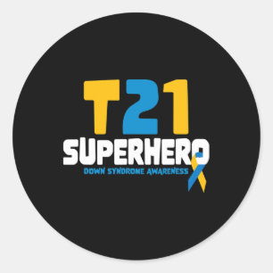 Down Syndrome Awareness T21 Superhero Down Syndrom Classic Round Sticker