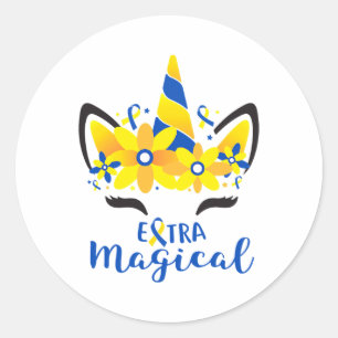 Down Syndrome Awareness Unicorn Girl Mum Extra Mag Classic Round Sticker