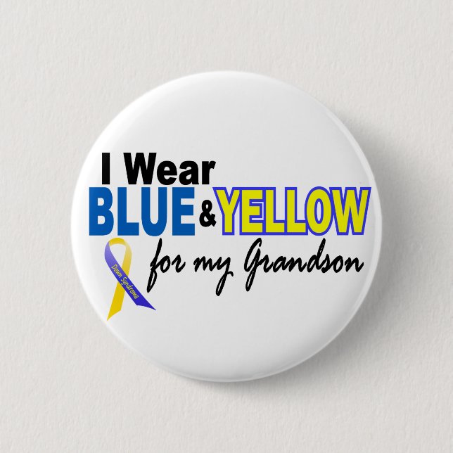 Down Syndrome I Wear Blue & Yellow For My Grandson 6 Cm Round Badge (Front)