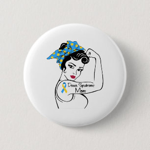 Down Syndrome Mum T21 Mum Blue Yellow Ribbon Suppo 6 Cm Round Badge