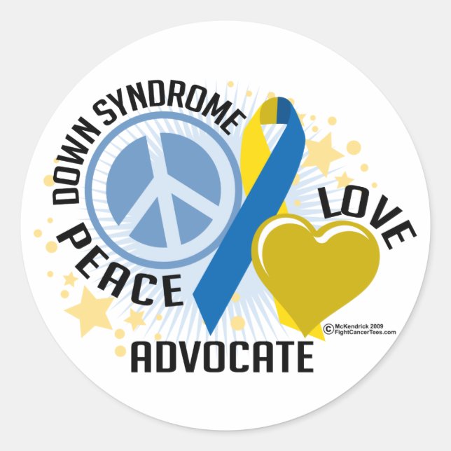 Down Syndrome Peace Love Advocate Classic Round Sticker (Front)