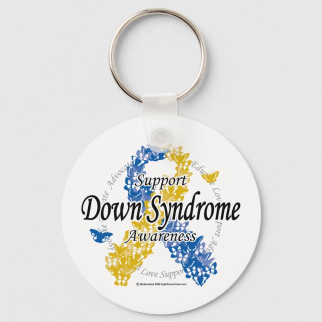 Down Syndrome Ribbon of Butterflies 2 Key Ring (Front)