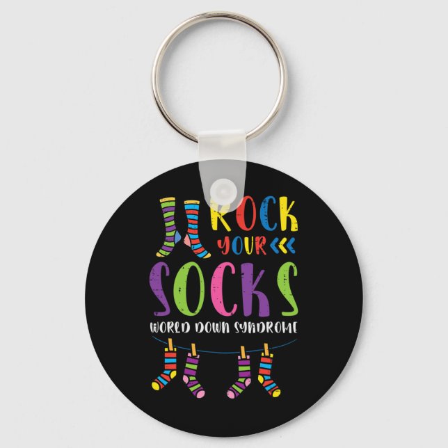 Down Syndrome Rock Your Socks Awareness Men Women  Key Ring (Front)
