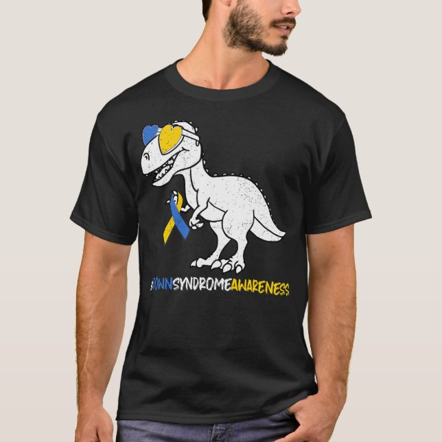 Down Syndrome T-rex Dinosaur Shirt, Boys Kids Tris T-Shirt (Front)