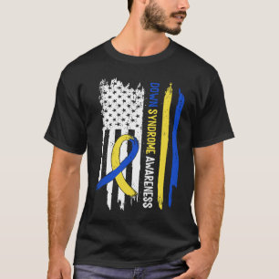 Down Syndrome USA Flag Blue Yellow Ribbon T-Shirt