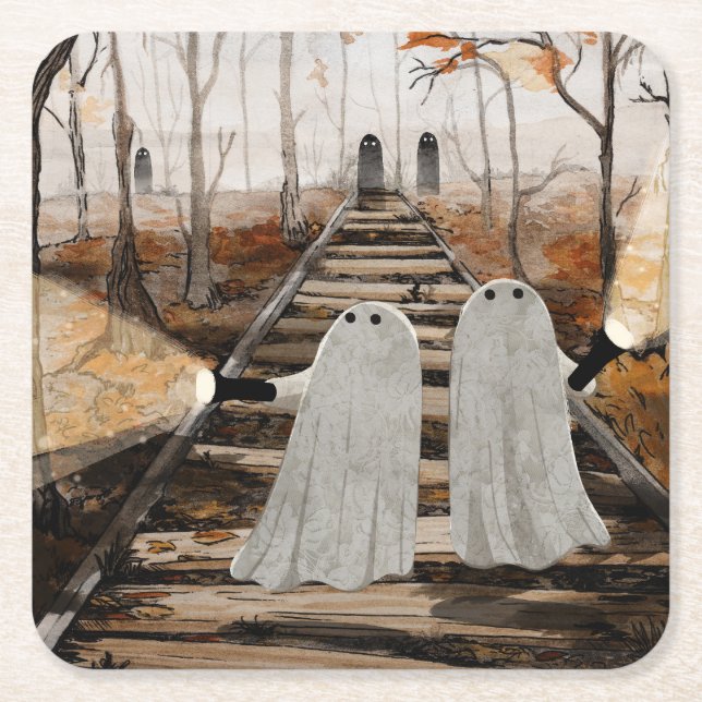 Down The Haunted Tracks Square Paper Coaster (Front)