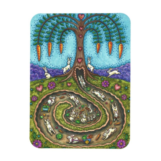 DOWN THE RABBIT HOLE, CARROT WILLOW TREE FOLK ART MAGNET (Vertical)