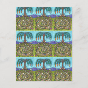 DOWN THE RABBIT HOLE, CARROT WILLOW TREE FOLK ART POSTCARD