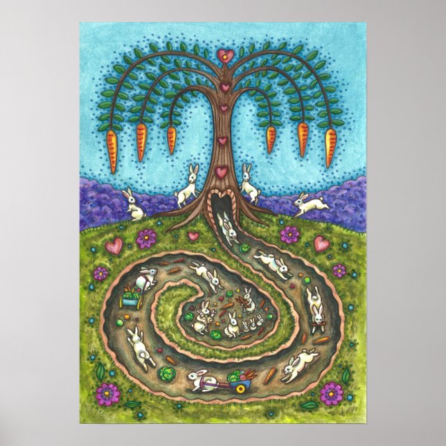 DOWN THE RABBIT HOLE, CARROT WILLOW TREE FOLK ART POSTER (Front)