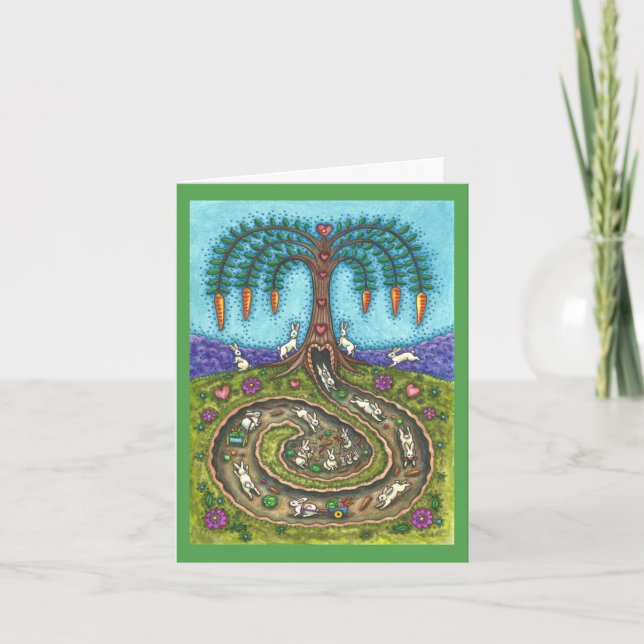 DOWN THE RABBIT HOLE, CARROT WILLOW TREE Fun Blank Card (Front)