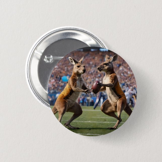 "Down Under Action: Kangaroos Playing Aussie Rules 6 Cm Round Badge (Front & Back)