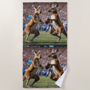 "Down Under Action: Kangaroos Playing Aussie Rules Beach Towel
