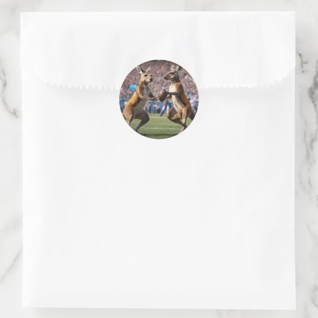"Down Under Action: Kangaroos Playing Aussie Rules Classic Round Sticker (Bag)