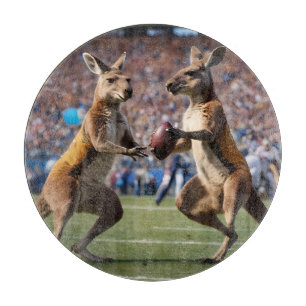 "Down Under Action: Kangaroos Playing Aussie Rules Cutting Board