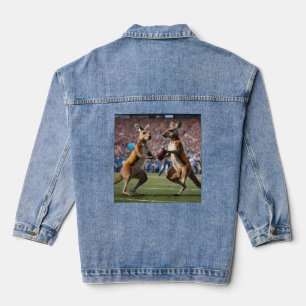 "Down Under Action: Kangaroos Playing Aussie Rules Denim Jacket