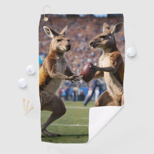 "Down Under Action: Kangaroos Playing Aussie Rules Golf Towel