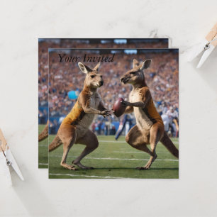 "Down Under Action: Kangaroos Playing Aussie Rules Invitation