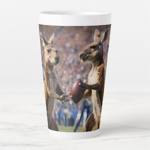 "Down Under Action: Kangaroos Playing Aussie Rules Latte Mug
