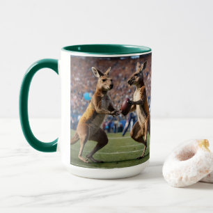 "Down Under Action: Kangaroos Playing Aussie Rules Mug