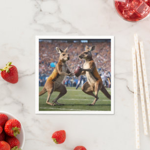 "Down Under Action: Kangaroos Playing Aussie Rules Napkin