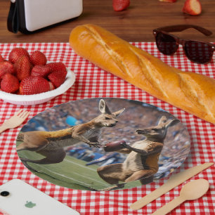 "Down Under Action: Kangaroos Playing Aussie Rules Paper Plate