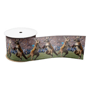 "Down Under Action: Kangaroos Playing Aussie Rules Satin Ribbon