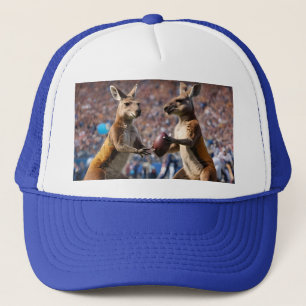 "Down Under Action: Kangaroos Playing Aussie Rules Trucker Hat